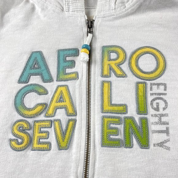 Aeropostale‎ Y2K Short Sleeve Hoodie Sweatshirt Womens Sz M White Half Zip Vtg - Picture 12 of 13